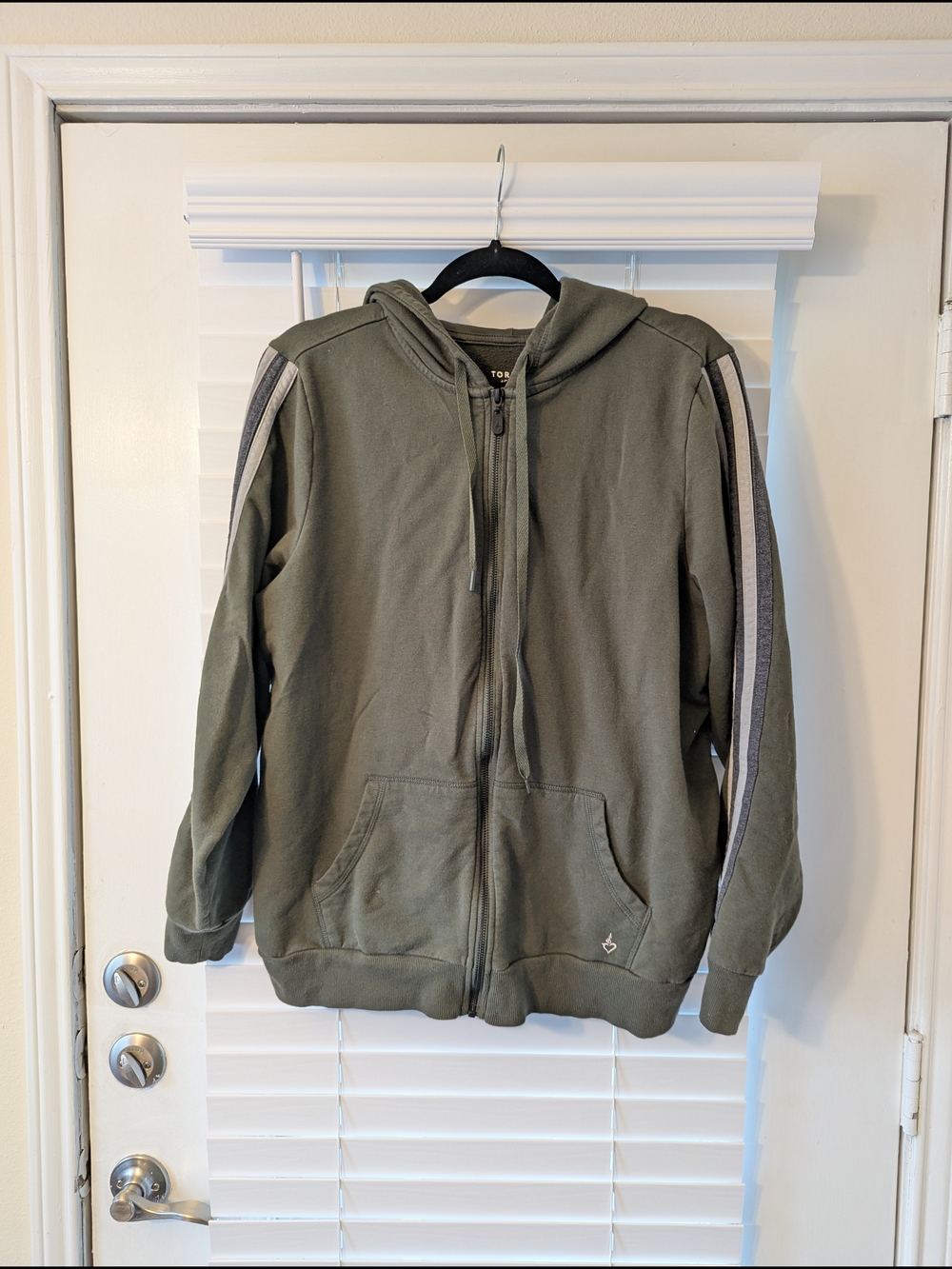 torrid Olive Green Zip-Up Hoodie with Grey Stripes